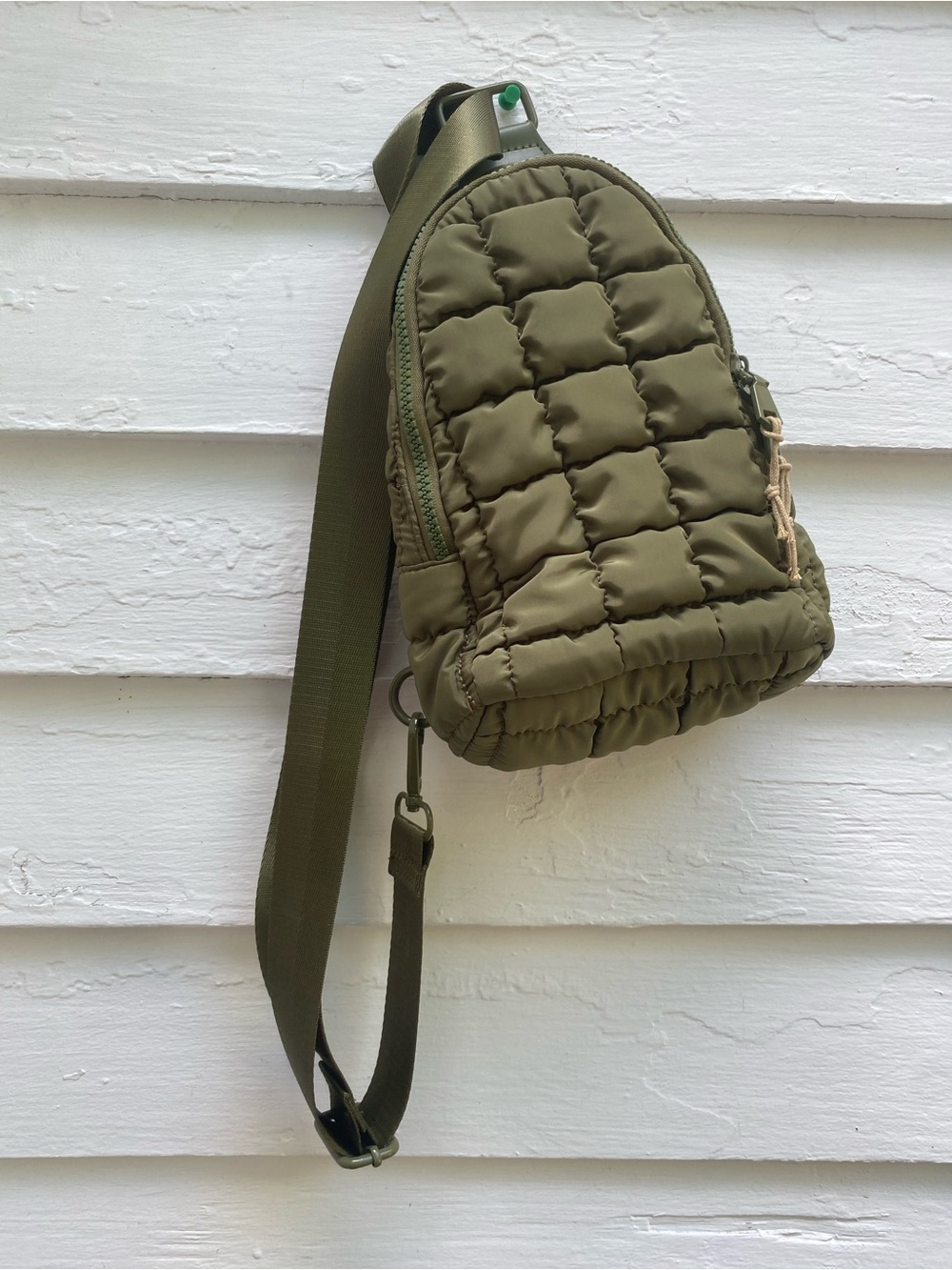 Sol and Solene Puffer Quilted Olive Green Crossbody Sling Backpack Bag